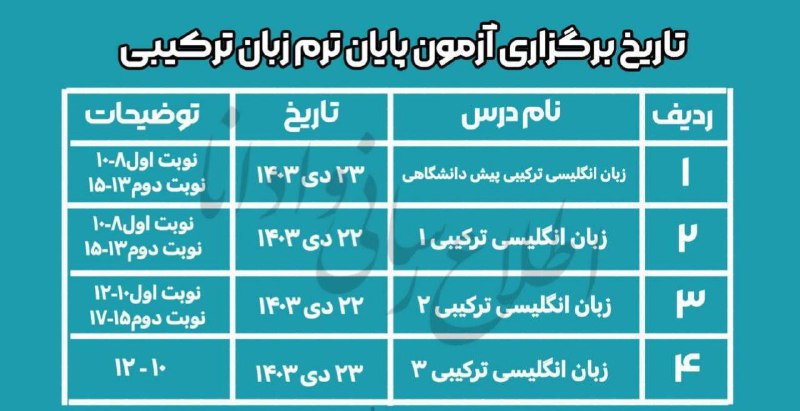 ***?*** زمان‌بندی برگزاری امتحانات دروس زبان …
