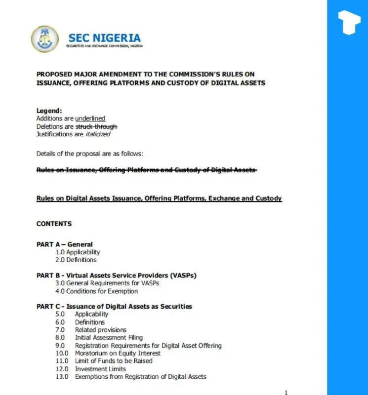 [尼日利亚证券交易委员会](https://t.me/telonews_cn/9144)打算将加密货币交易所注册费从 3000 万奈拉（18620 美元）提高到 1.5 亿奈拉（9.3 …