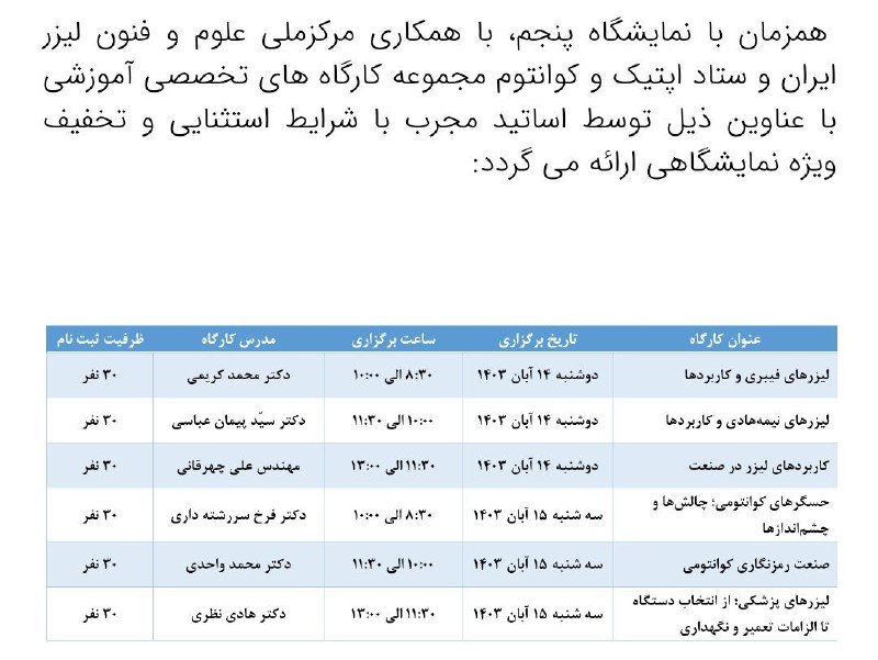 کارگاه های تخصصی و آموزشی همزمان …