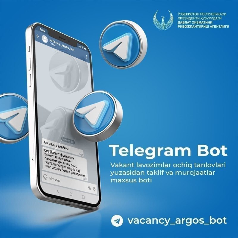 ***⚡️*****Очиқ танловлар юзасидан мурожаатларингизни** [@vacancy\_argos\_bot](https://t.me/vacancy_argos_bot) га …