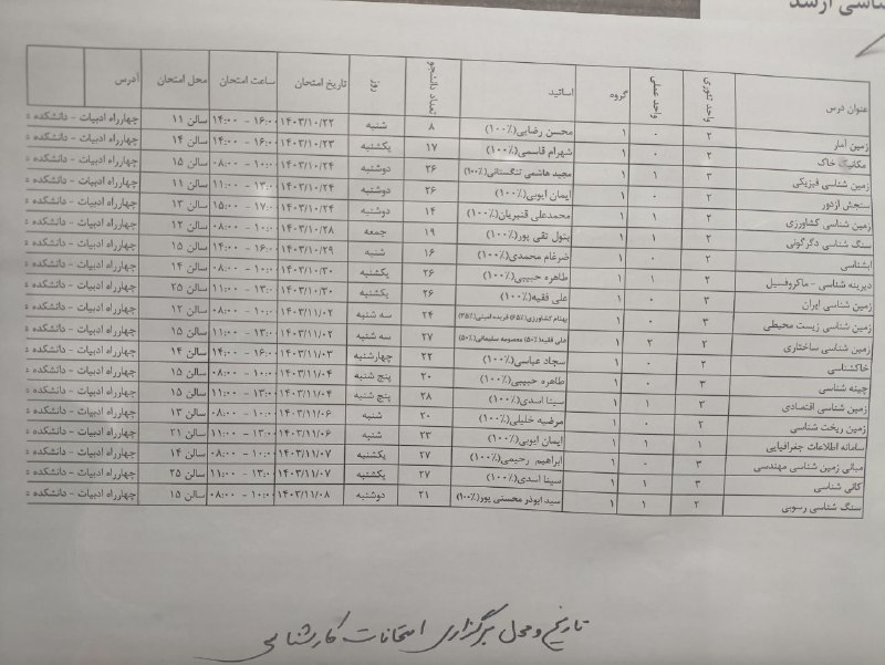 تاریخ و محل برگزاری امتحانات