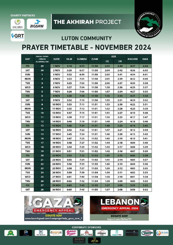 Luton Community Prayer Times for November …