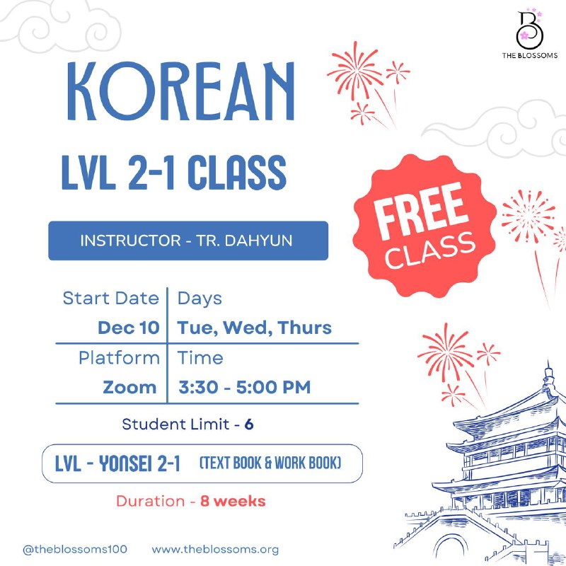 Free Korean Level 2-1 Class လေး …