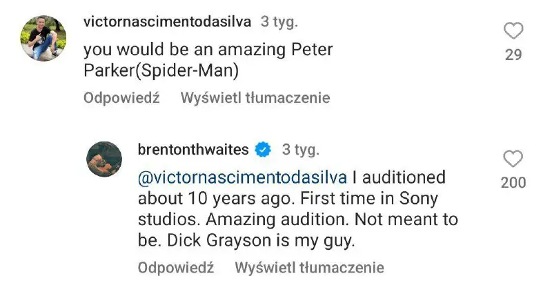 brenton auditioned for peter parker at …
