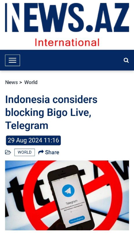 ***🇮🇩***BREAKING - **Indonesia mulls blocking Telegram**