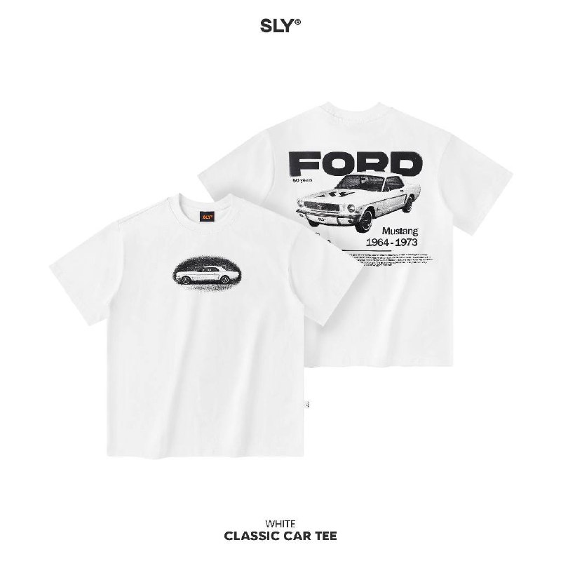 sly classic white ford car shirt