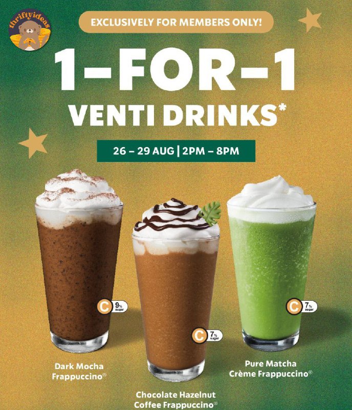 *****☕️***** **Starbucks 1-For-1 Frappuccinos**