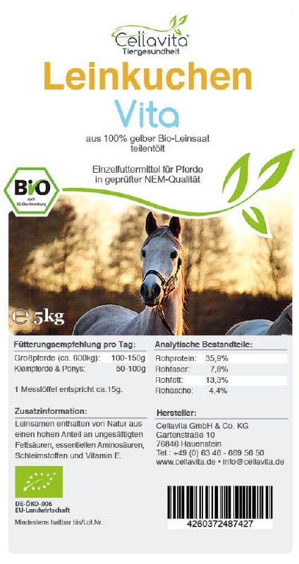 ***🐴*** **Bio-Leinkuchen Vita für Pferde**Unser Bio-Leinkuchen …