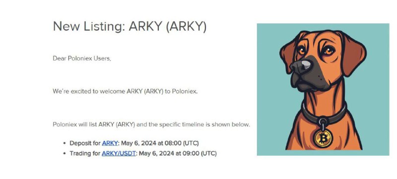 **$ARKY** **listed on Poloniex**