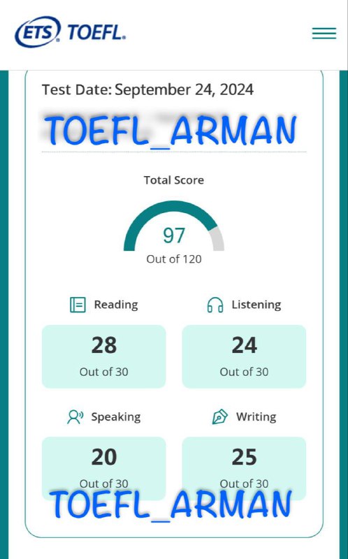 **نمونه كارنامه "TOEFL”**