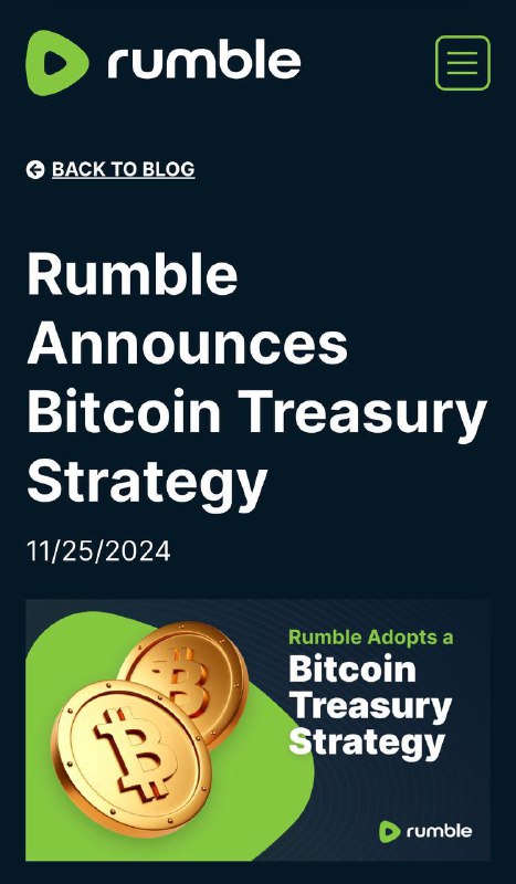 ***🕹️*** Стриминговый сервис **Rumble** [объявил](https://corp.rumble.com/blog/rumble-announces-bitcoin-treasury-strategy/) о …