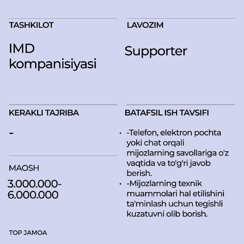 **Supporter (texnik xodim)**