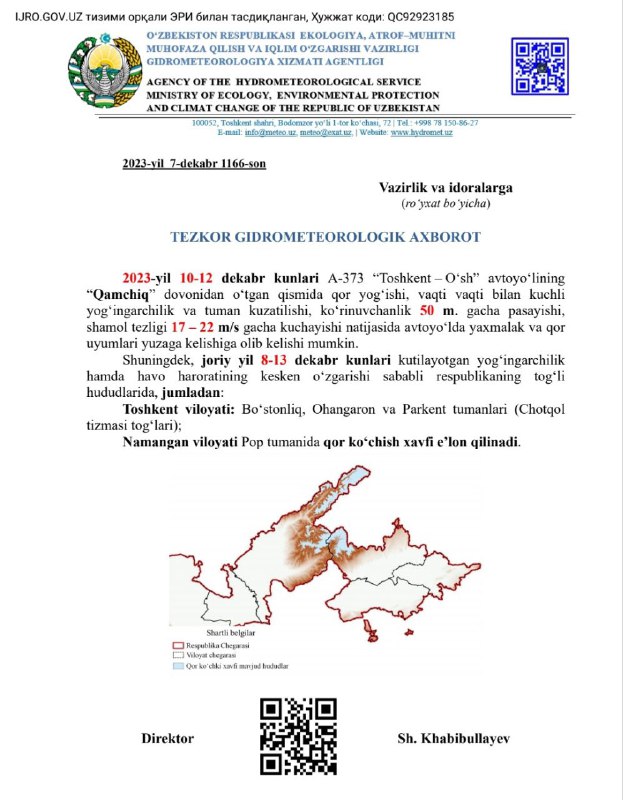 ***⚠️******‼️***[TEZKOR GIDROMETEOROLOGIK AXBOROT](https://hydromet.uz/uz/node/4155)