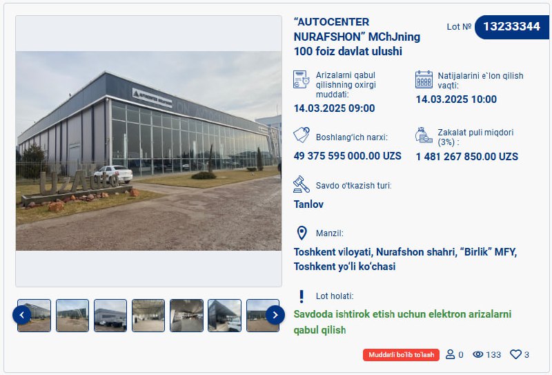 **“AUTOCENTER NURAFSHON” MChJning 100 foiz davlat …