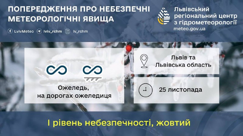 *****❄️*** Ожеледиця очікується завтра на Львівщині**