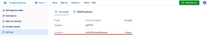 Set the time zone on [**TradersDiaries.com**](https://en.tradersdiaries.com/) …