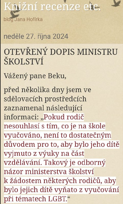 **Otevřený dopis ministru školství.