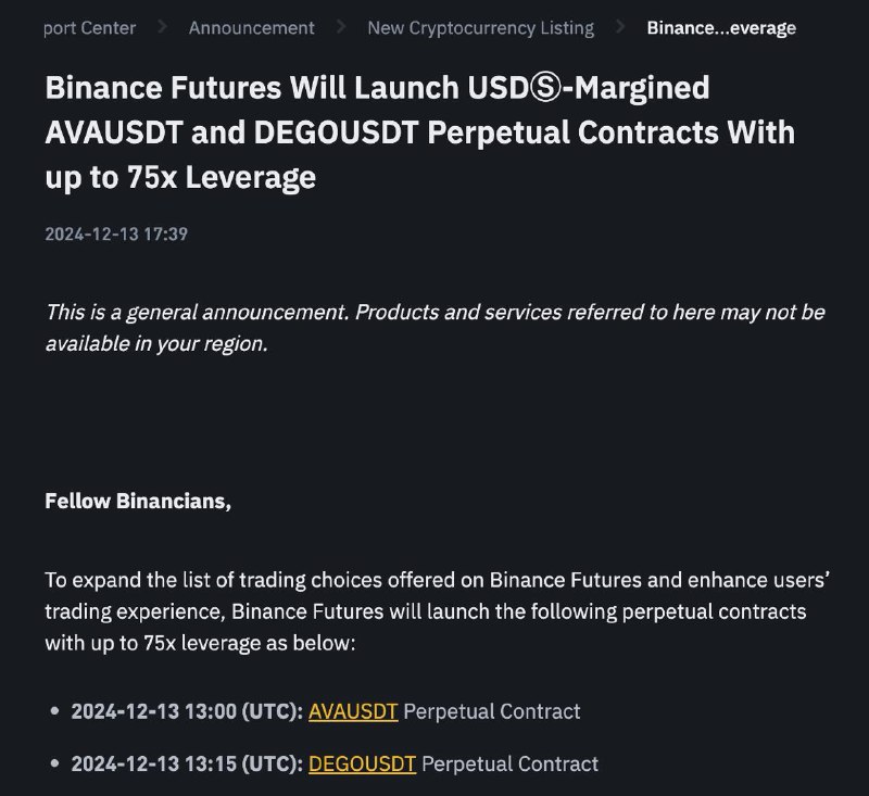 **Binance Futures niêm yết AVA và …