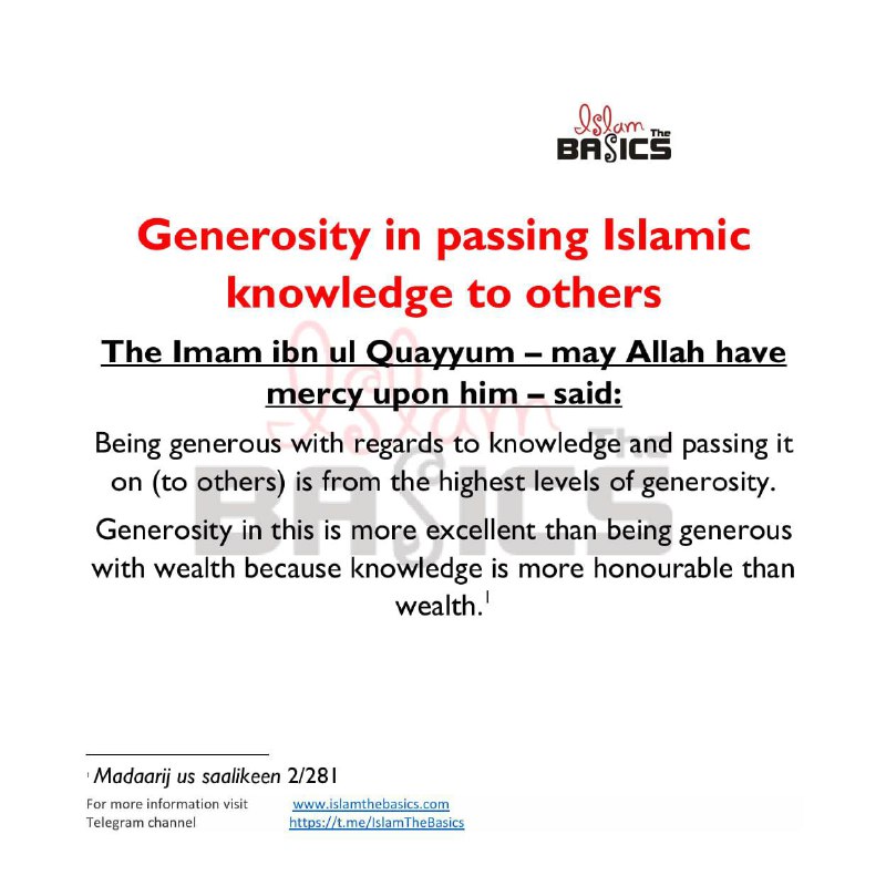 Generosity in passing Islamic Knowledge to …