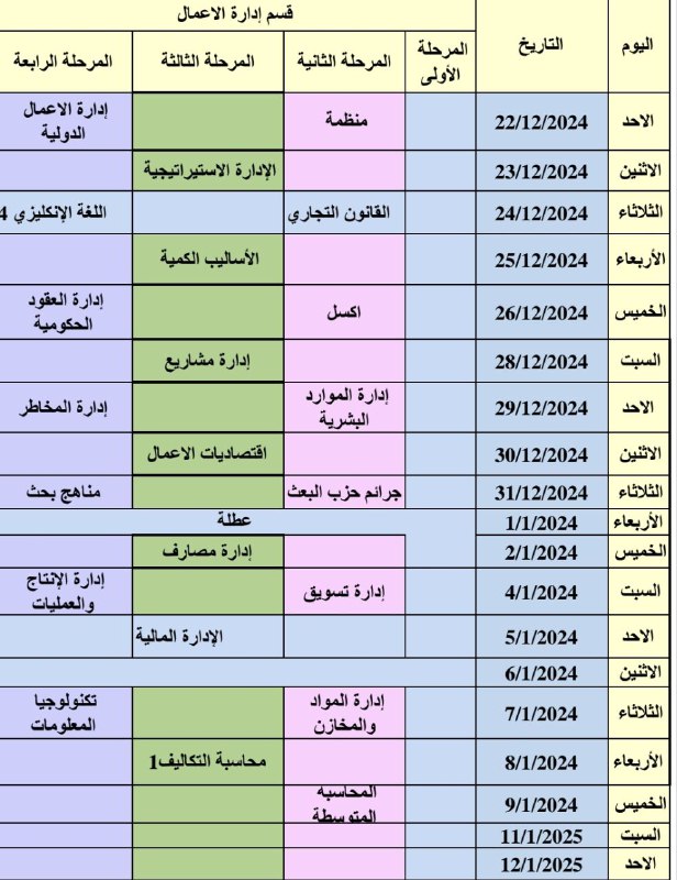 جدول الامتحانات النهائية للكورس الأول (الدور …
