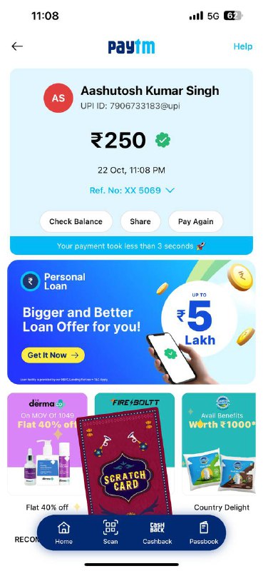 **169 cashback paid 1 hi slot …