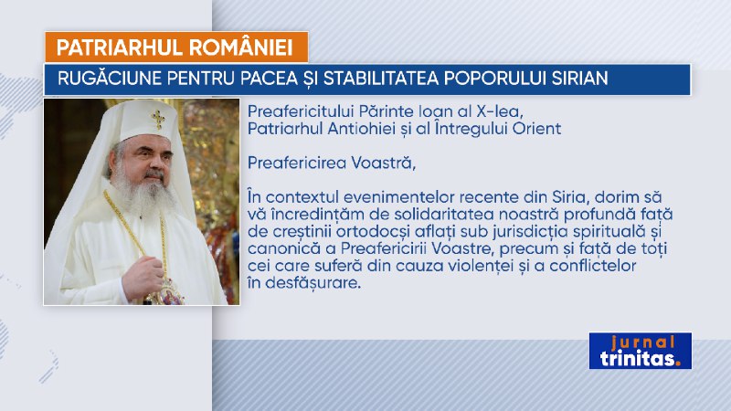 [Patriarhul României a transmis un mesaj …