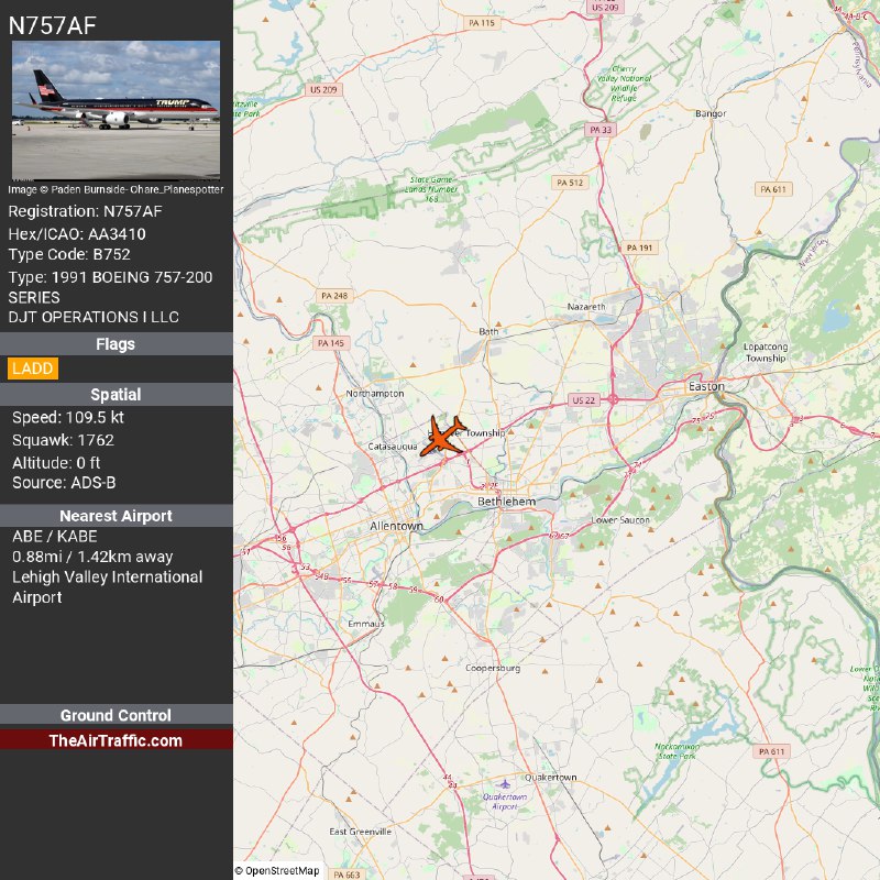 757AF Took off from Allentown, Pennsylvania, …