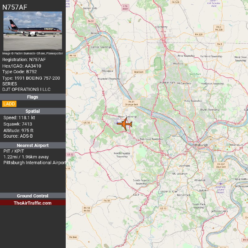 757AF Took off from Pittsburgh, Pennsylvania, …