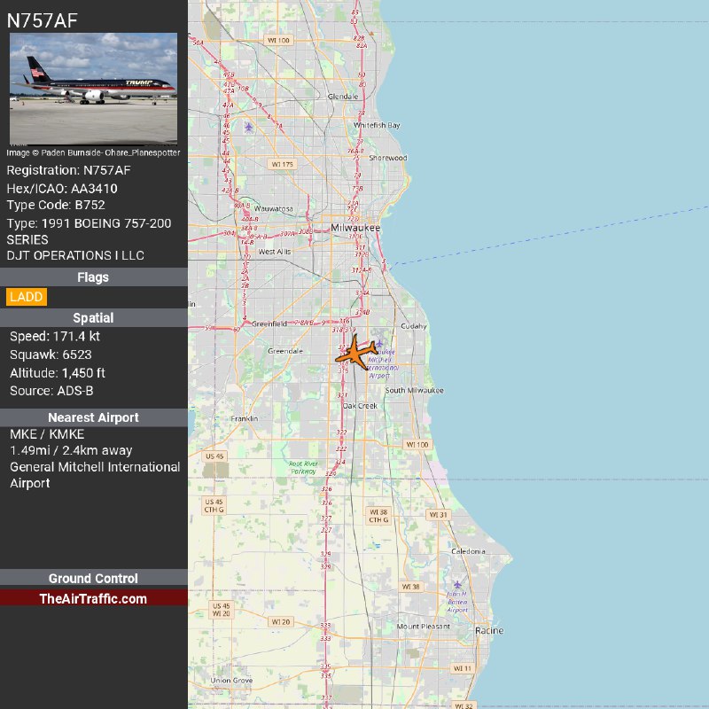 757AF Took off near Milwaukee, Wisconsin, …