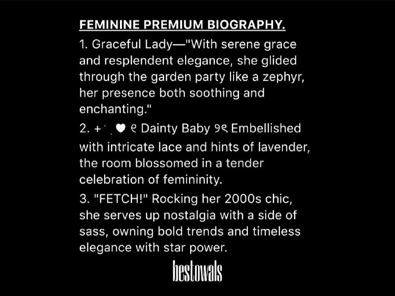 **feminine premium biography:** 3k each. grab …