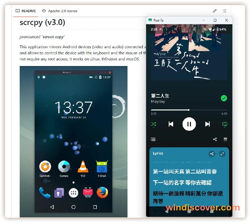 [**Scrcpy：一款开源易用的手机屏幕镜像工具**](https://windiscover.com/posts/scrcpy-is-an-easy-to-use-phone-mirror-app.html)