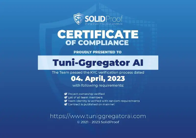 Proud to Announce that Tuni-Ggregator KYC …