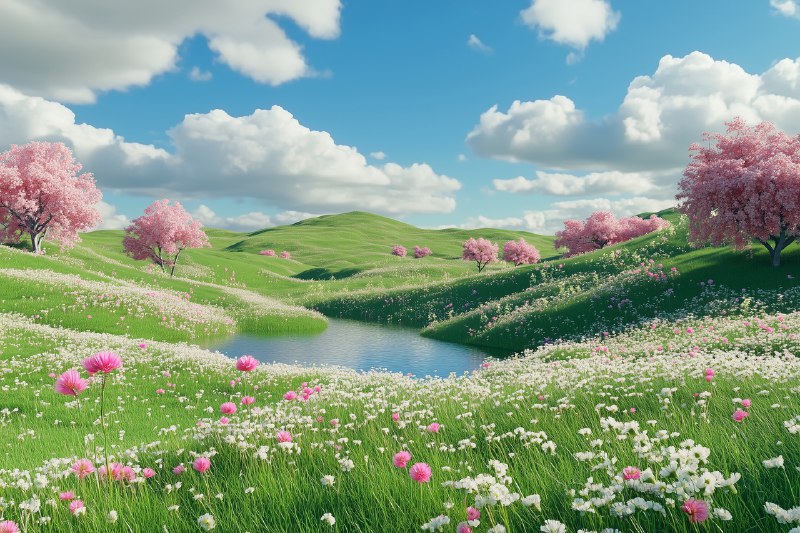 3d render, green hills with small …