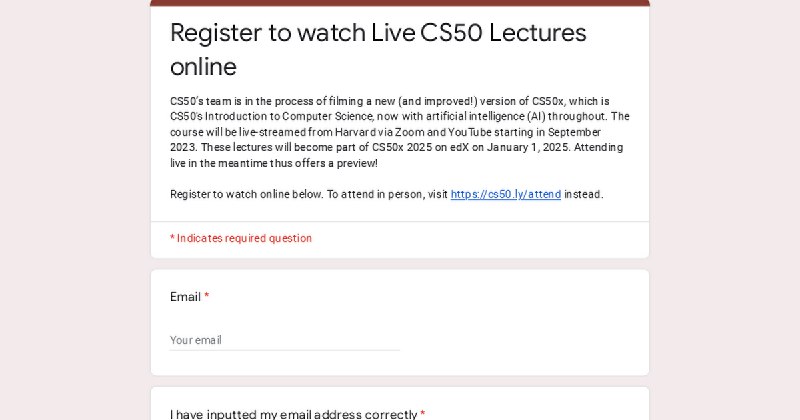 **Register to Watch Live CS50 Lectures …