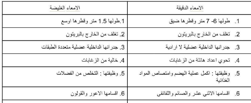 سؤال قارن بين الامعاء الدقيقة والامعاء …