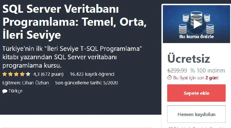 ***🇹🇷***SQL Server Veritabanı Programlama: Temel, Orta, …