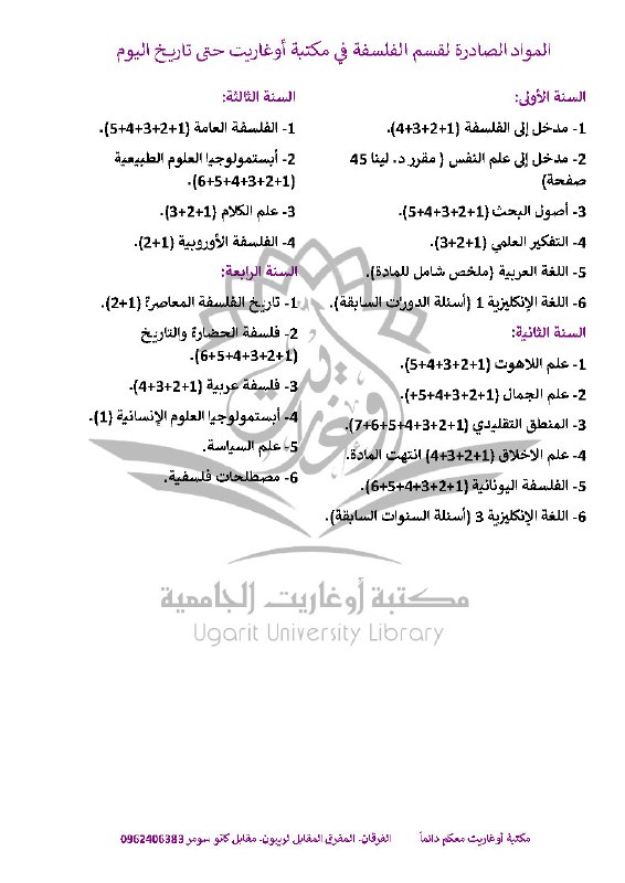 المحاضرات الصادرة في مكتبة أوغاريت حتى …