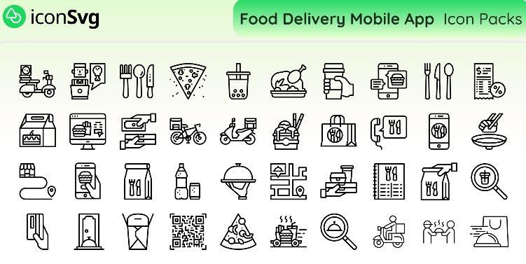 **Food Delivery Mobile App Icon Pack**