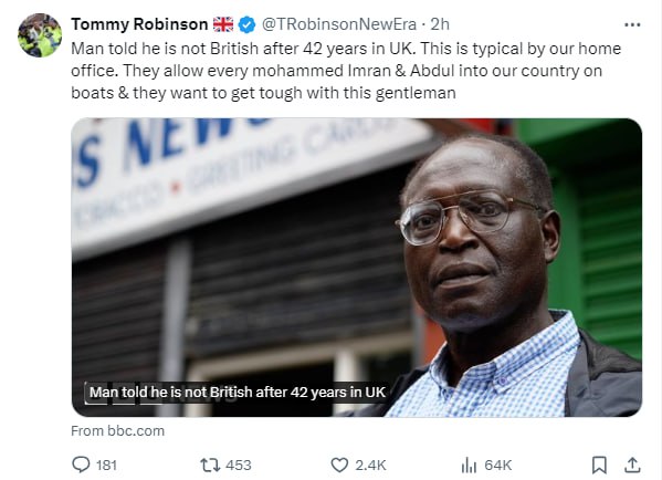 Right on cue Tommy Robinson shows …