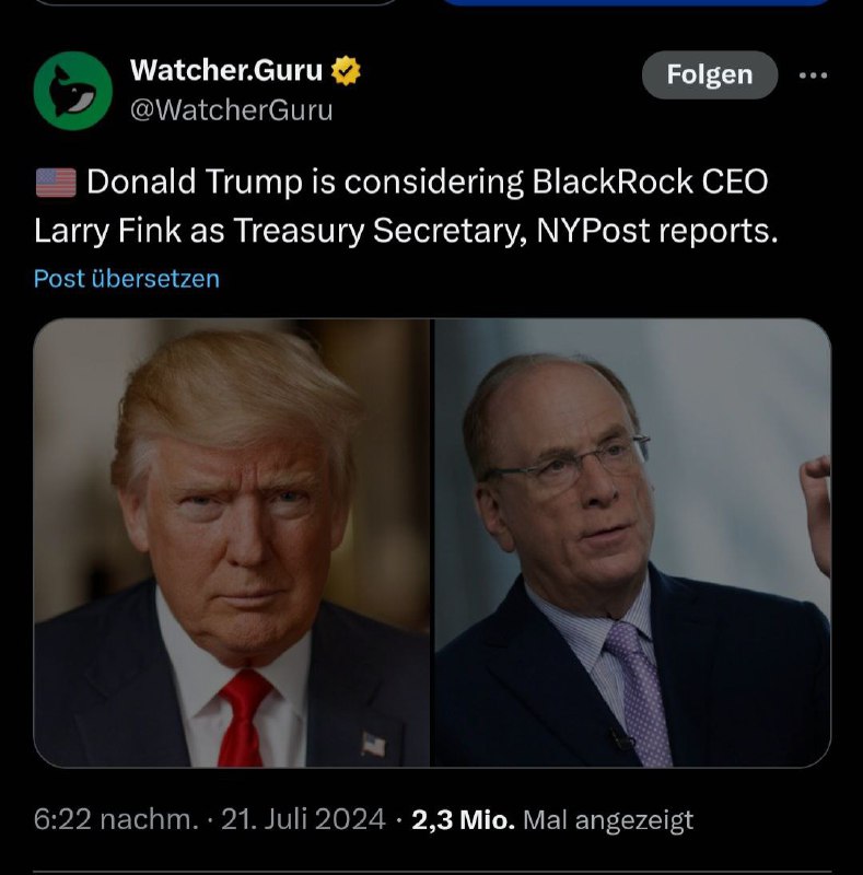 Donald Trump erwägt BlackRock-CEO Larry Fink …