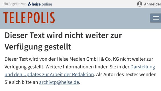 ***🇩🇪******🇦🇹******🇨🇭***| [#Telepolis](?q=%23Telepolis), eines der ältesten Online-Magazine …