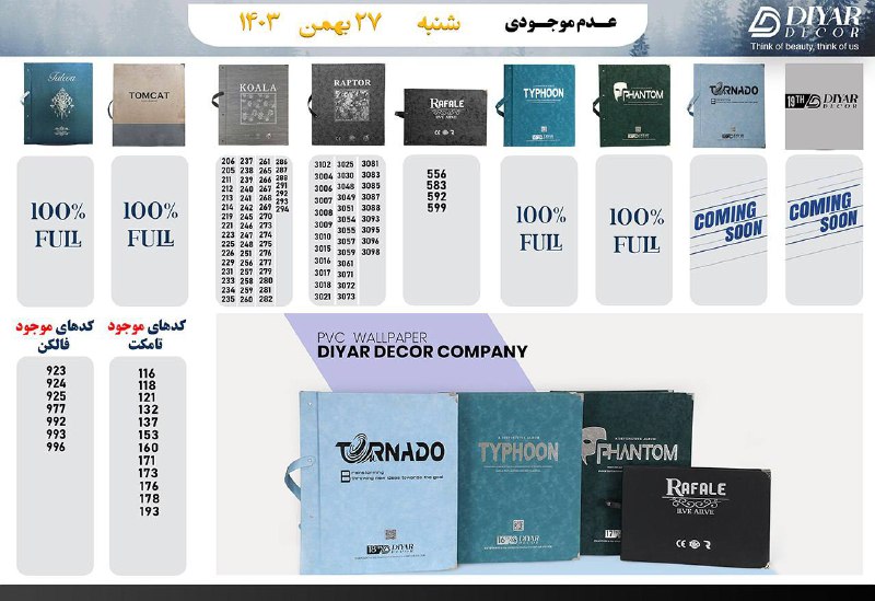 لیست عدم موجودی دیار دکور