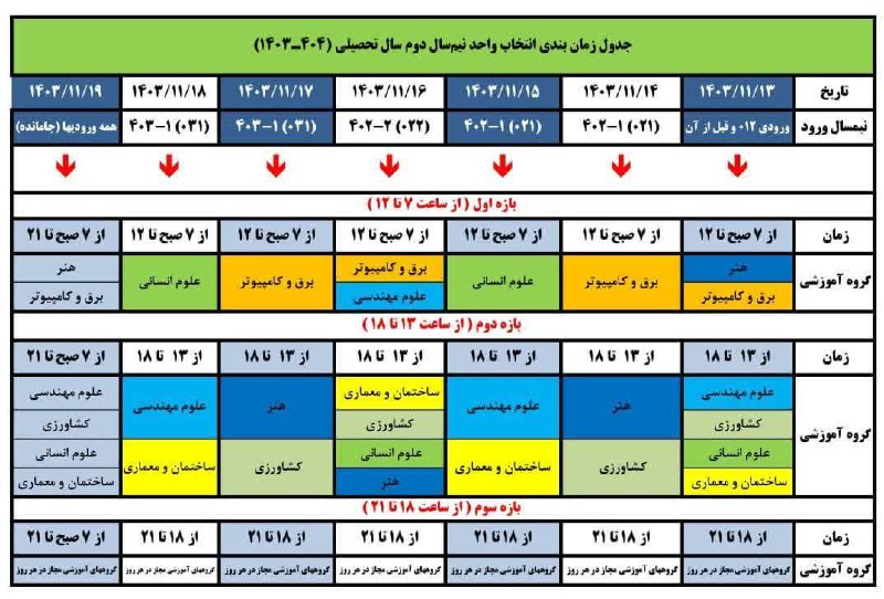 ***💢*** جدول زمانبندی انتخاب واحد نیمسال …
