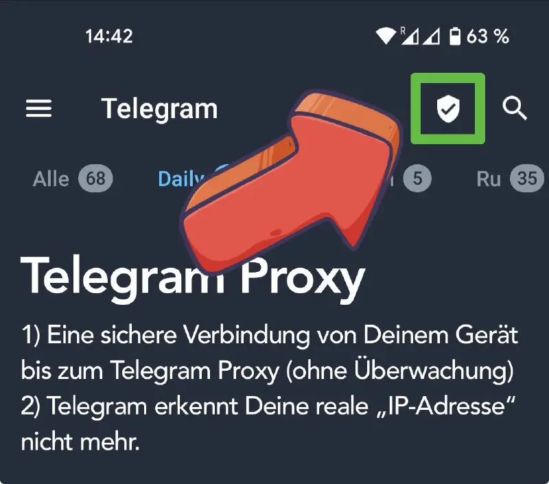 `Den unzensiert Telegram Proxy verwenden:`