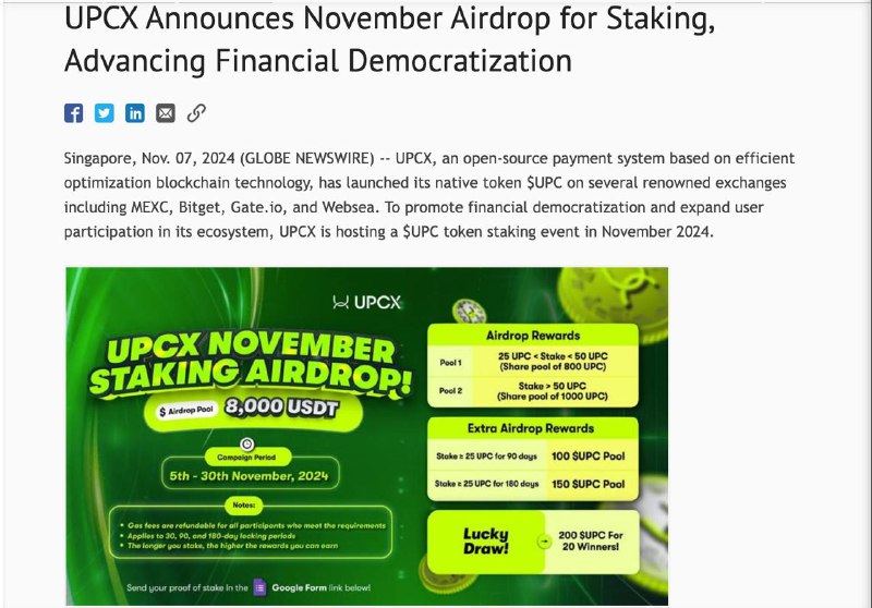 **AIRDROP STAKING UPCX NOVEMBER DILUNCURKAN SECARA …