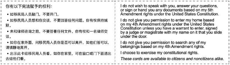 如有需要，请在家中准备好这张卡片，以应对移民局人员。