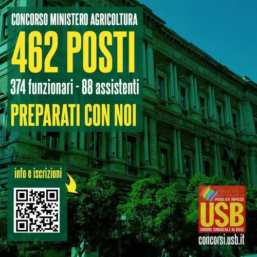 USB organizza un corso per la preparazione al concorso Ministero dell’Agricoltura, della sovranità alimentare e delle foreste, suddivisi fra 374 …