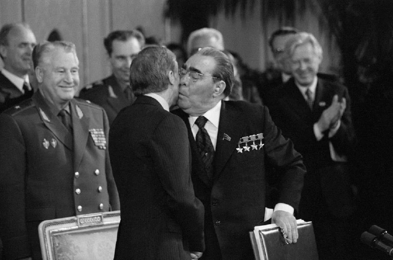 Soviet leader Brezhnev plants a kiss …