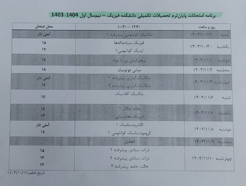 تحصیلات تکمیلی دانشکده فیزیک دانشگاه تهران