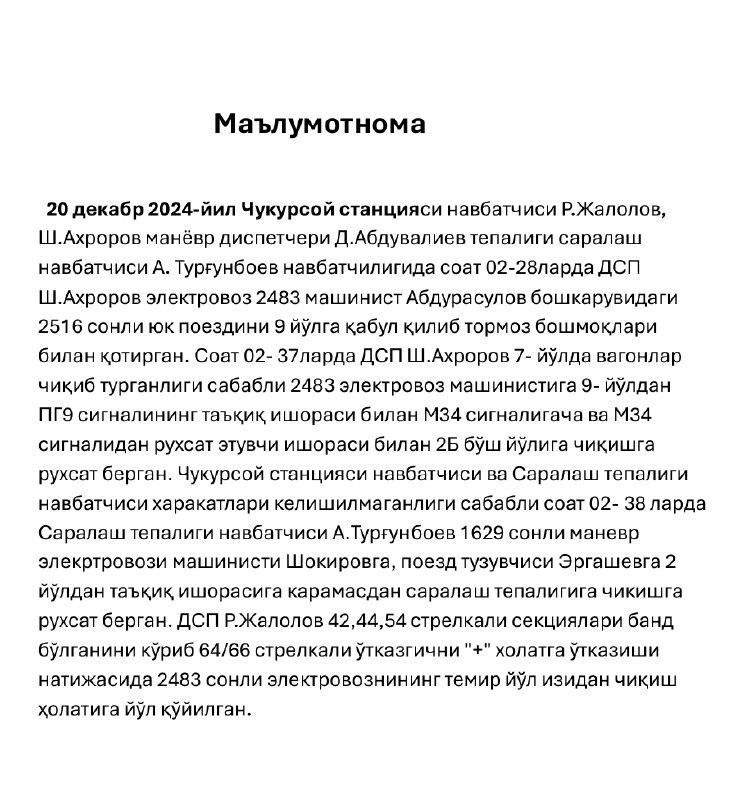 2024 йил 20 декабр куни Чукурсой …